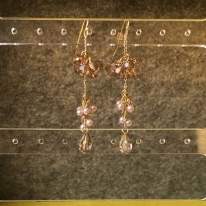 2028 Soft Gold Tone Purple Beaded drop Earrings